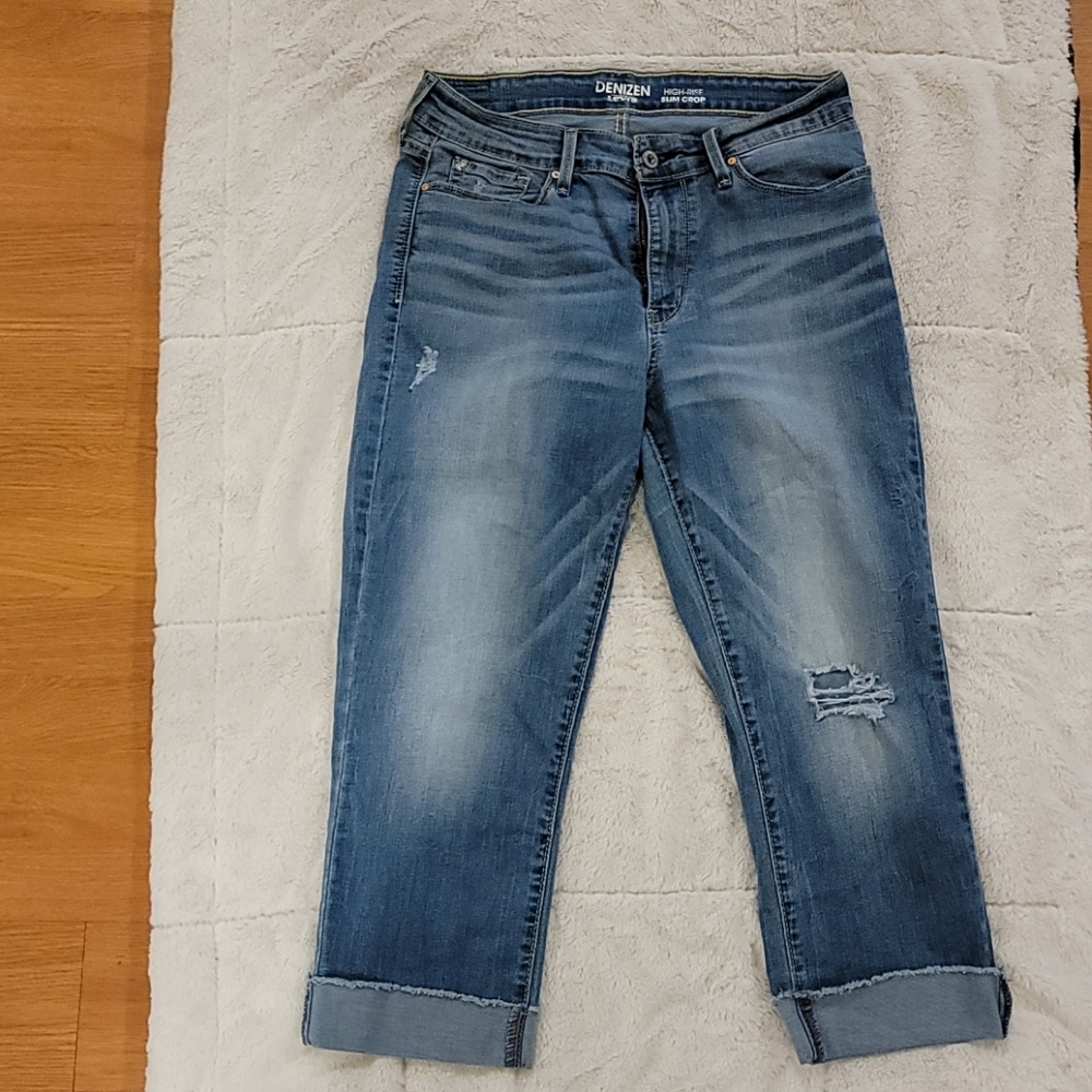 High Rise Slim Crop Distressed Jeans